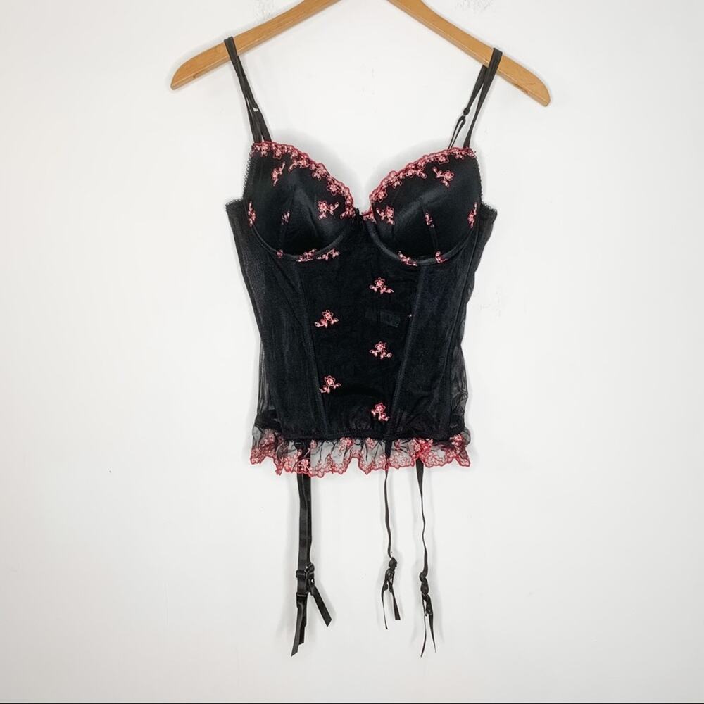 BLUSH Black Pink Floral Embroidered Bustier M - Picture 2 of 11